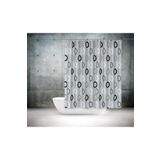 Tropikhome Polyester Kumaş Geometrik Desen Gri Banyo Perdesi Yerli Üretim Duş Perdesi Plastik C-halka Hediye
