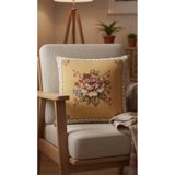 Tropikhome Vintage Gül Desen Dokuma Çift Taraflı Goblen Kırlent Kılıfı 45x45 cm