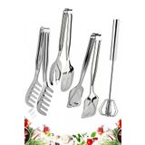 Trouvaille 4 Parça Çelik Makarna Maşası, Salata Maşası, Pasta Maşası, Otomatik Çırpıcı Seti Mutfak Seti