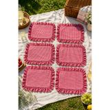 Trouvaille Kırmızı Ekose Fırfırlı Supla 6’lı Set 38x30 cm Kumaş Amerikan Servis ve Tabak Altlığı