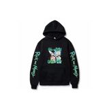 TROVE Kapüşonlu Rıck And Morty Göğüs Baskılı Oversize Yeni Stil Spor Erkek Sweatshırt Siyah