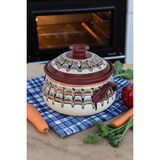 Troyan 1868 El Boyaması Sağlıklı ve Tam Sırlı 4 litre, Fırınlık Toprak Güveç Tencere - Turuncu - 21 cm