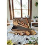 Troyan 1868 El Yapımı 8 Parça Hakiki Zeytin Ağacı Tahta Kaşık Çatal Spatula Seti, Ahşap Kutuda Premium Set