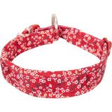 True Love Çiçek Desenli Neoprene Süngerli Kırmızı Köpek Boyun Tasması - Standart