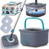 True & Tidy True Clean Paspas ve Kova Sistemi, Kare Döndürmeli Paspas, Çift Bölmeli Paspas Kovası ve 2 Kalın Makinede Yıkanabilir Paspas Pedleri (Spin Mop) Içerir - Kestane Akaju - Option-1