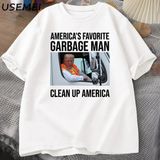 Trump Garbage Man In Trash Truck T-Shirts Men Casual Donald Trump Graphic T-Shirt Election Ma - Beyaz