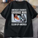 Trump Garbage Man In Trash Truck T-Shirts Men Casual Donald Trump Graphic T-Shirt Election Ma - Siyah