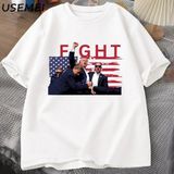 Trump Shot Mücadele T-Shirt Erkekler Için Seçim Maga Kaydet Amerika Bayrağı Grafik T Shi - Beyaz - XL