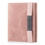 TRUSADOR Marseille Unisex Deri Cüzdan, RFID Koruma Kimlik Pencereli, Çıkarılabilir Ayna, Kart, Bozuk Para ve Nakit Bölmeli Şık Tasarım,Pembe