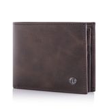 TRUSADOR Savona Tam Taneli Deri Erkek İki Katlı Cüzdan RFID Blokajlı İnce Minimalist Ön Cep Kimlik Pencereli Hediye Kutusu, Kahverengi, 11,0 x 9,0 x 1,5 cm, klasik