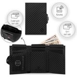 Trusador Toscana Carbon Kartlık Deri Cüzdan Unisex Rfid Korumalı Erkek Kadın Mini Hediye - 00-Siyah