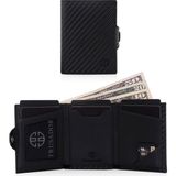Trusador Verona Carbon Fermuarlı Unisex Hakiki Deri Rfid Korumalı Minimalist Bozuk Paralık Cepli Erkek Kadın Mini Cüzdan Hediyelik Karbon - 00-Siyah