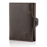 TRUSADOR Verona Unisex RFID Trifold Deri Cüzdan Ön Cep, Kahverengi, Küçük, Fermuar Cepli
