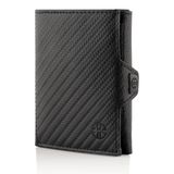 TRUSADOR Verona Unisex RFID Trifold Deri Cüzdan Ön Cep, Karbon, Küçük, Fermuar Cepli