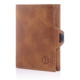 TRUSADOR Verona Unisex RFID Trifold Deri Cüzdan Ön Cep, Konyak Taba, Küçük, Fermuar Cepli