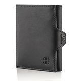TRUSADOR Verona Unisex RFID Trifold Deri Cüzdan Ön Cep, Siyah, Küçük, Fermuar Cepli