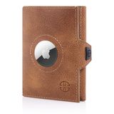 TRUSADOR Verona Unisex RFID Üç Katlı Hakiki Deri Ön Cep Cüzdan, Konyak Taba, Küçük, Airtag Yuvalı