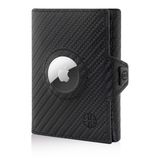 TRUSADOR Verona Unisex RFID Üç Katlı Hakiki Deri Ön Cep Cüzdan,Karbon,Küçük, Fermuarlı & Airtag Yuvalı