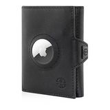 TRUSADOR Verona Unisex RFID Üç Katlı Hakiki Deri Ön Cep Cüzdan,Siyah,Küçük, Fermuarlı & Airtag Yuvalı