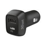 Trust Çift Ultra Hızlı Araç Şarj Cihazı USB ve USB C - Siyah