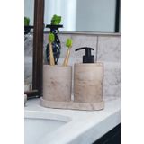 Trust Stone 3'lü Bej Mermer Serisi Banyo Seti, Sıvı Sabunluk Diş Fırçalığı Beton Aksesuar Takımı