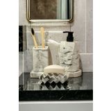 Trust Stone 4'lü Mermer Desenli Banyo Seti , Sıvı Sabunluk Diş Fırçalığı Beton Aksesuar Takımı