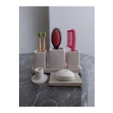 Trust Stone 6 Parça Mermer Desen Beton Banyo Seti Diş Fırçalık Tütsülük Mumluk Tepsi Sabunluk