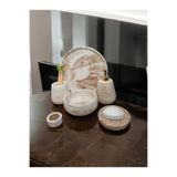 Trust Stone 6'lı Mermer Desen Bej Beton Banyo Seti ,Sabunluk,Diş Fırçalığı,Tepsi,Mumluk,Havluluk, Aksesuar TR3020