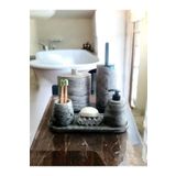 Trust Stone Antrasit Mermer Desen Tam Beton Banyo Seti Tuvalet Wc Sıvı Sabunluk Diş Fırçalığı Aksesuar Takım