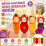 Trust Store Askılı Meyve Kostümlü Bebiş Bebek 4\'lü Set Peluş Meyve Tasarımlı Mini Oyuncak Bebekler