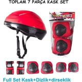 Trust Store Bisiklet Scooter Kaykay Için Kask Dizlik Dirseklik Koruyucu Set Tam 7 Parça - Kırmızı
