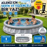 Trust Store Şişme Aile Havuzu 152X43 cm Metalik Gri Bahçe ve Balkon Çocuk Havuzu El Pompası Hediyeli
