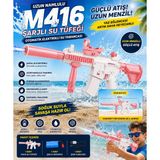 Trust Store Uzun Namlulu M416 Şarjlı Su Tüfeği 60 cm Elektrikli Otomatik Su Tabancası Pembe Renk