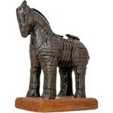Truva Atı Heykeli - Antik Yunan Mitolojisi Replikası - El Yapımı Truva Savaş Atı Figürü - Arkeolojik Sanat Eseri (Gold)