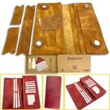 Truva Hakiki Deri Büyük Cüzdan Kendin Yap - DIY Seti, Uniseks Kullanılabilir Yatay Bifold Mıknatıs Kapamalı Telefon Kılıflı Cüzdan Yapım Kiti (Camel, Kutulu Set)