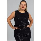 Truva XXL Büyük Beden Pul Payet Astarlı Bluz Siyah Şık ve Işıltılı