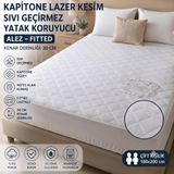 TRUYTOWEL Lazer Baskılı Kapitone Sıvı Geçirmez Yatak Koruyucu Alez 180x200 cm | Lastikli Fitted | 30 cm Yatak Yüksekliğine Uyumlu | TPU Membranlı | Nefes Alabilen | Beyaz