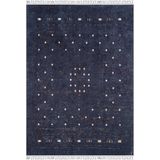 Trzciel Lacivert Modern Geometrik Etnik Desenli Boho Makinada Yıkanabilir Hafif Hav Toz Vermez Leke Tutmaz Kaymaz Taban Dijital Makine Baskı Halı Oturma Odası Salon Yolluk Koridor Mutfak Halısı