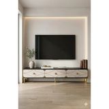Tsa1897atg Alfa Tv Sehpası Antrasit-Traverten-Gold 180Cm