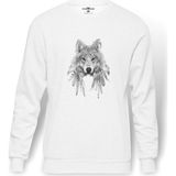 Tshirthane Kurt Baskılı Beyaz Erkek Örme Sweatshirt Uzun Kol - XS