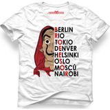 Tshirthane La Casa De Papel El Profesor Berlin Rio Tokio Beyaz Erkek T-Shirt - XS