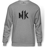 Tshirthane Mortal Kombat Baskılı Gri Melanj Erkek Örme Sweatshirt Uzun kol