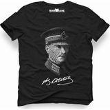 Tshirthane Mustafa Kemal Atatürk asker typografi Erkek T-Shirt - XXXL - Siyah