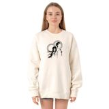 Tshirthane P23012S9092 Steins Gate Okabe and Kurisu Ekru 2ip Kadın Sweatshirt