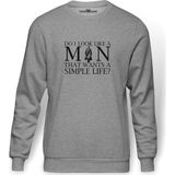 Tshirthane Peaky Blinders Do I Look Like A Man Baskılı Gri Erkek Örme Sweatshirt Uzun Kol