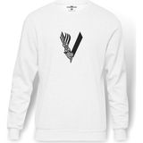 Tshirthane Vikings Baskılı Beyaz Erkek Örme Sweatshirt Uzun kol - XL