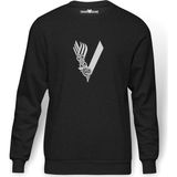 Tshirthane Vikings Baskılı Erkek Örme Sweatshirt Uzun Kol - XS - Füme - Siyah