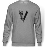Tshirthane Vikings Baskılı Gri Melanj Erkek Örme Sweatshirt Uzun kol - XS
