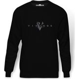 Tshirthane Vikings Baskılı Siyah Erkek Örme Sweatshirt Uzun Kol - XS