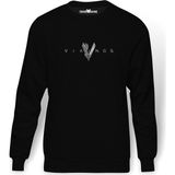 Tshirthane Vikings Baskılı Siyah Erkek Örme Sweatshirt Uzun Kol